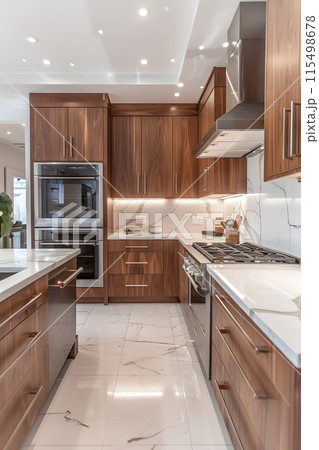 Illustration of a modern kitchen in bright tones. Looks comfortable. For homeowners to use as an example for interior designers to design. Or let architects use it as inspiration for kitchen design. Illustration of a modern kitchen in bright tones. Looks comfortable. For homeowners to use as an example for interior designers to design. Or let architects use it as inspiration for kitchen design. 115498678