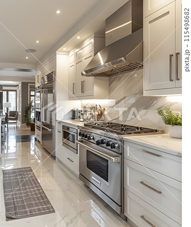 Illustration of a modern kitchen in bright tones. Looks comfortable. For homeowners to use as an example for interior designers to design. Or let architects use it as inspiration for kitchen design. 115498682