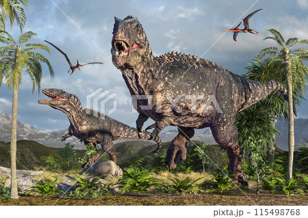 2匹のギガノトサウルスが獲物を探す 2匹のギガノトサウルスが獲物を探す 115498768
