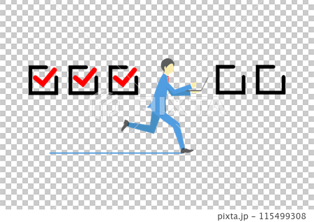 Businessman running with laptop and check mark Businessman running with laptop and check mark 115499308