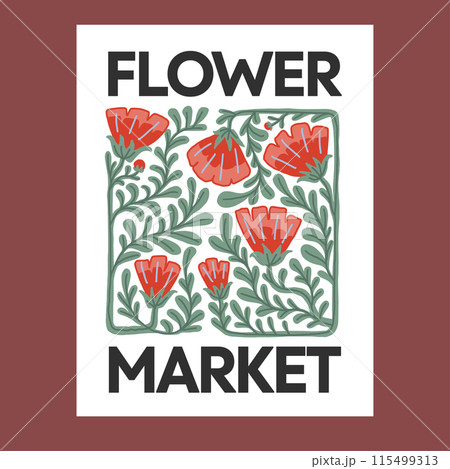 Colorful doodle floral market design poster 115499313