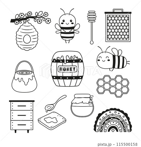 outline set with bees and honey outline set with bees and honey 115500158