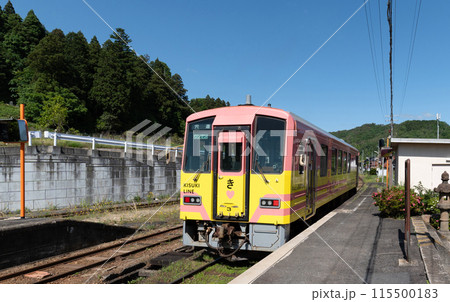 島根県〉出雲横田駅〜出発するラッピング列車　さくら 115500183