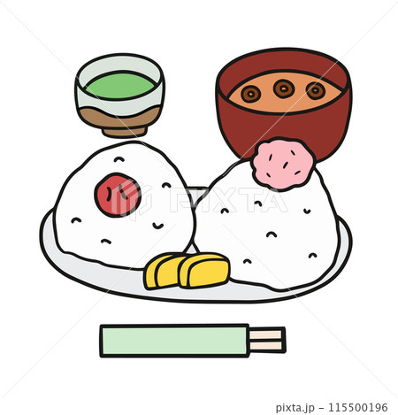 梅干しと明太子のおにぎり 線画イラスト 梅干しと明太子のおにぎり 線画イラスト 115500196