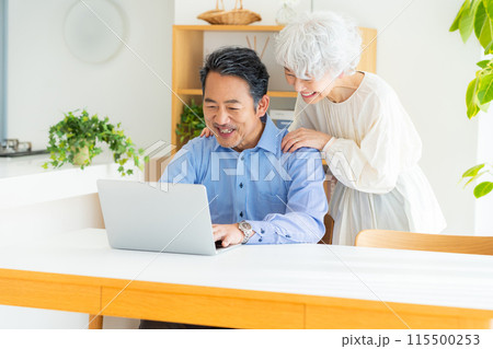 パソコンを見るシニア夫婦 115500253