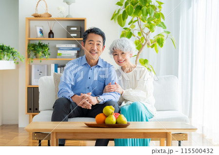 リビングでくつろぐシニア夫婦	 115500432
