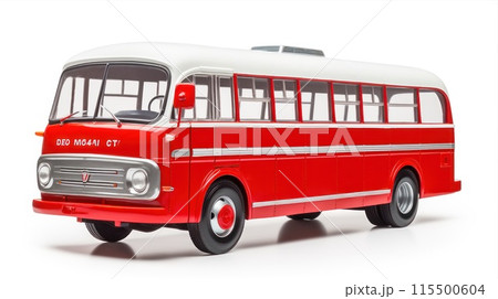 Old red and white bus isolated on white background. Vintage city transport. A public transportation Old red and white bus isolated on white background. Vintage city transport. A public transportation 115500604