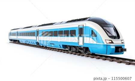 Super streamlined high-speed train with driver's cabin and carriages isolated on a white Super streamlined high-speed train with driver's cabin and carriages isolated on a white 115500607