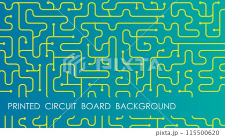Horizontal green semiconductor board abstract background with meander track scheme, cover, site presentation in HD format. UI template layout for web design of internet products. Vector banner 115500620