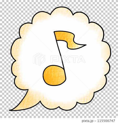 A simple cloud-shaped speech bubble and musical note symbol in an analog style 115500747