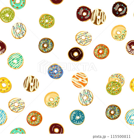 Seamless donut pattern on white background with various toppings 115500811