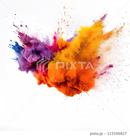 Powder explosion isolated on white background. Colored dust erupts 115500827