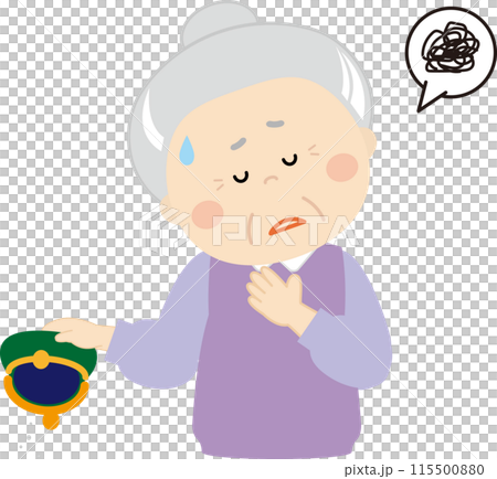 Illustration of a senior woman with no money in her wallet 115500880