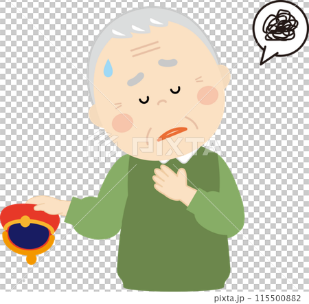 お財布にお金がないシニア男性のイラスト お財布にお金がないシニア男性のイラスト 115500882