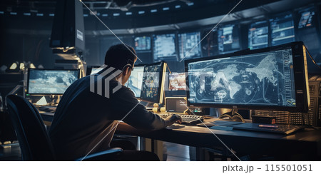 People managing flight in control center 115501051