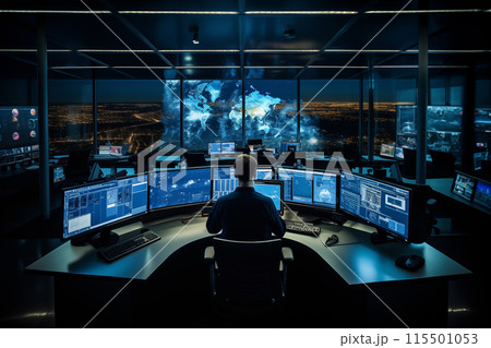 People managing flight in control center 115501053