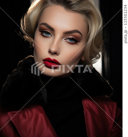 Beautiful young model with red lips. Perfect skin 115501234