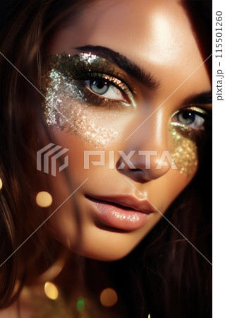 Close-up of the young model's face. Beauty girl  115501260