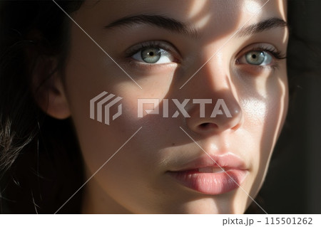 Close-up of the young model's face. Beauty girl 115501262