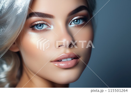 Close-up of the young model's face. Beauty girl  115501264