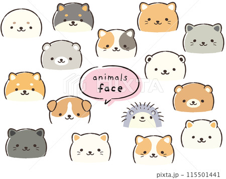 かわいい動物の顔のイラストセット(ふきだし付き) 115501441