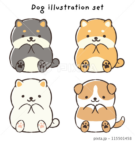 かわいい手描きの犬のイラストセット（柴犬・ビーグル） 115501458