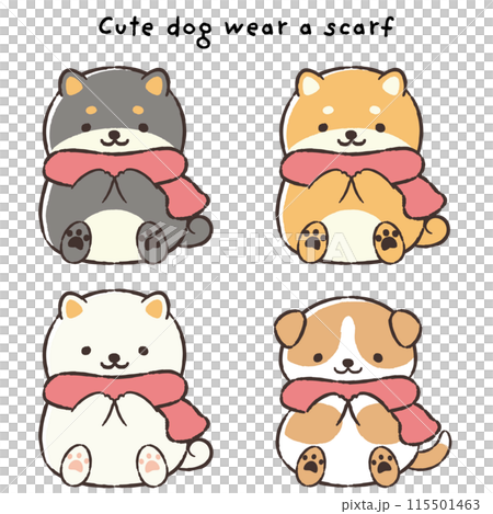 マフラーを巻いた手描きの犬のイラストセット（柴犬・ビーグル） 115501463