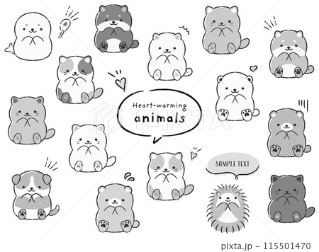 かわいい手描きの動物セット(ふきだし・記号付き) 115501470