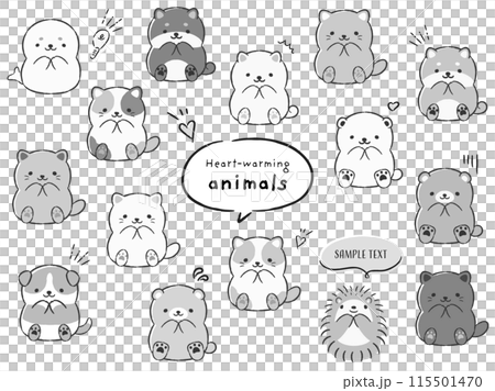 かわいい手描きの動物セット(ふきだし・記号付き) 115501470