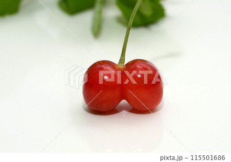 天候不順によりできた双子さくらんぼ 天候不順によりできた双子さくらんぼ 115501686