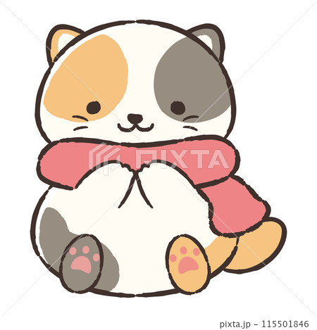 マフラーを巻いた手描きの猫のイラスト 115501846