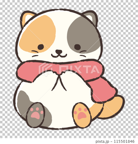 マフラーを巻いた手描きの猫のイラスト 115501846