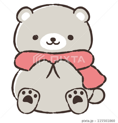 マフラーを巻いた手描きのクマのイラスト 115501860
