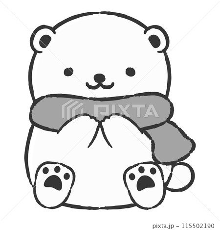 マフラーを巻いた手描きのシロクマのイラスト マフラーを巻いた手描きのシロクマのイラスト 115502190