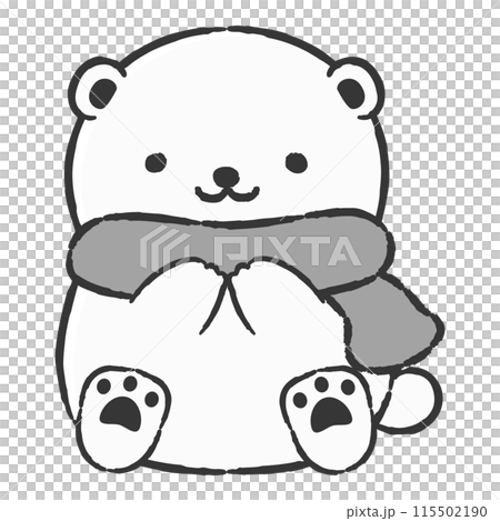 マフラーを巻いた手描きのシロクマのイラスト マフラーを巻いた手描きのシロクマのイラスト 115502190