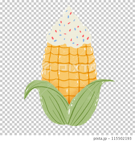 Corn of a cob with Sprinkles Hand drawn Illustration Colored Pencil Crayon Style Independence Day 4th of July American Food isolated clip art elements for holiday decoration and celebration design  115502193