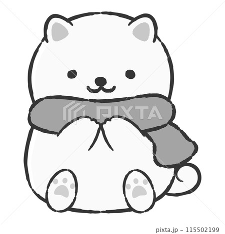 マフラーを巻いた手描きの犬のイラスト 115502199