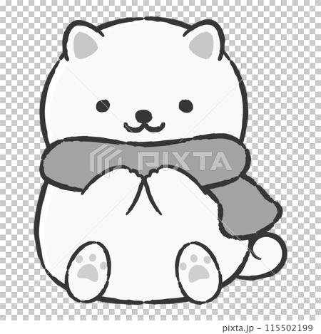 マフラーを巻いた手描きの犬のイラスト 115502199