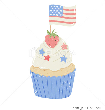 American flag Cupcake Strawberry Hand drawn Illustration Colored Pencil Crayon Style Independence Day 4th of July American Food isolated clip art elements for holiday decoration and celebration design American flag Cupcake Strawberry Hand drawn Illustration Colored Pencil Crayon Style Independence Day 4th of July American Food isolated clip art elements for holiday decoration and celebration design 115502200