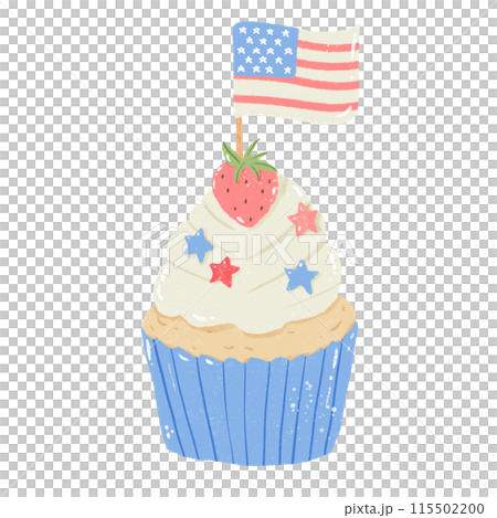 American flag Cupcake Strawberry Hand drawn Illustration Colored Pencil Crayon Style Independence Day 4th of July American Food isolated clip art elements for holiday decoration and celebration design American flag Cupcake Strawberry Hand drawn Illustration Colored Pencil Crayon Style Independence Day 4th of July American Food isolated clip art elements for holiday decoration and celebration design 115502200