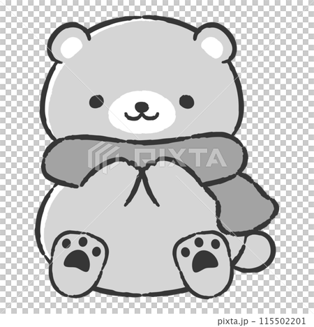 マフラーを巻いた手描きのクマのイラスト 115502201