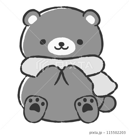 マフラーを巻いた手描きのクマのイラストのイラスト素材 [115502203