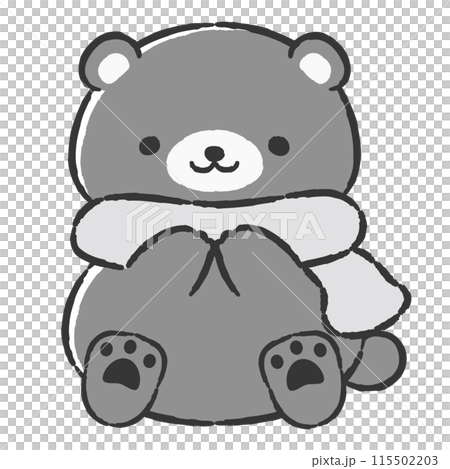 マフラーを巻いた手描きのクマのイラストのイラスト素材 [115502203