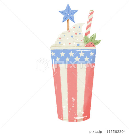 American flag milkshake Hand drawn Illustration Colored Pencil Crayon Style Independence Day 4th of July American Food isolated clip art elements for holiday decoration and celebration design  115502204