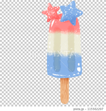 Star stripes Popsicle Hand drawn Illustration Colored Pencil Crayon Style Independence Day 4th of July American Food isolated clip art elements for holiday decoration and celebration design  115502207