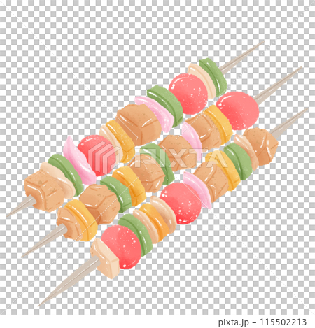 Barbecue shashlik Hand drawn Illustration Colored Pencil Crayon Style Independence Day 4th of July American Food isolated clip art elements for holiday decoration and celebration design  115502213