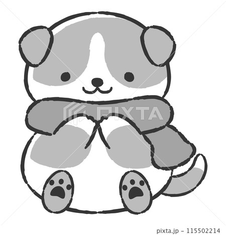 マフラーを巻いた手描きの犬のイラスト マフラーを巻いた手描きの犬のイラスト 115502214