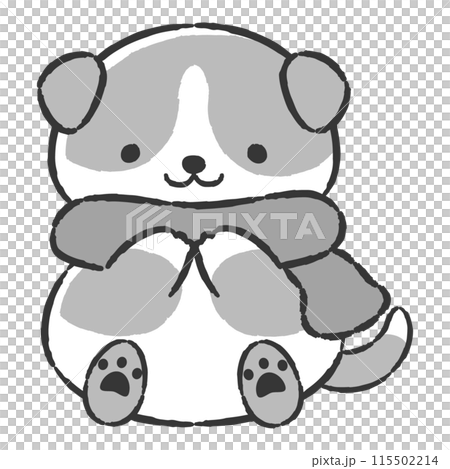 マフラーを巻いた手描きの犬のイラスト マフラーを巻いた手描きの犬のイラスト 115502214
