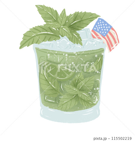 Mint Julep Hand drawn Illustration Colored Pencil Crayon Style Independence Day 4th of July American Food isolated clip art elements for holiday decoration and celebration design  115502219