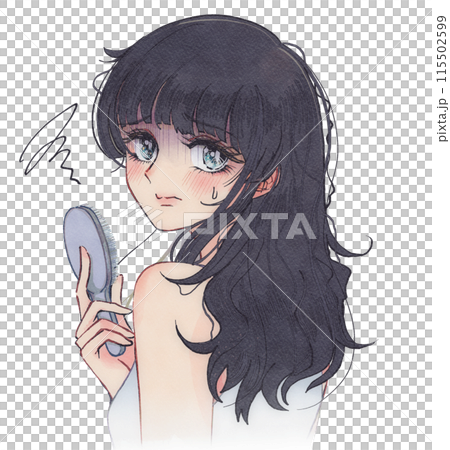 70 年代女孩漫畫風格插畫/頭髮凌亂和受損的女人 115502599